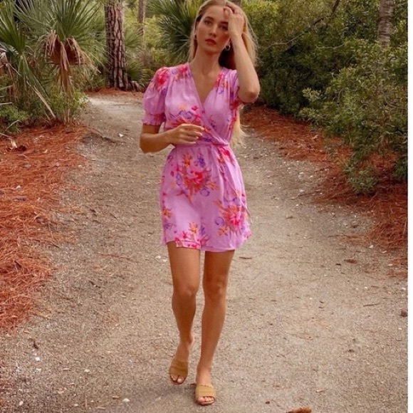 NWT! UO Anna Crepe Purple Floral Wrap Mini Dress - Picture 5 of 6